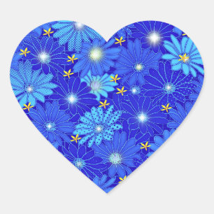 Pretty Blue Daisy Pattern Heart Sticker
