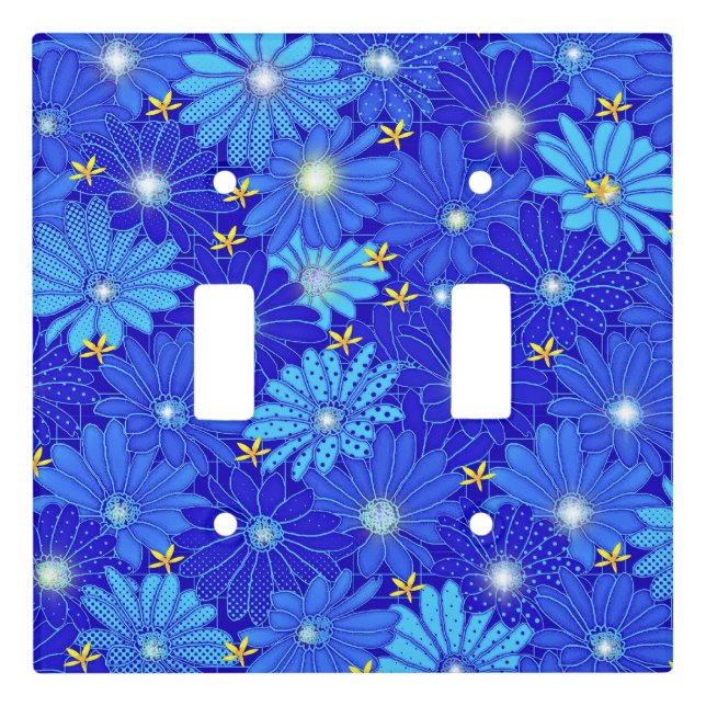 Pretty Blue Daisy Pattern Light Switch Cover (Front)