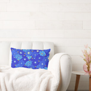 Pretty Blue Daisy Pattern Lumbar Pillow