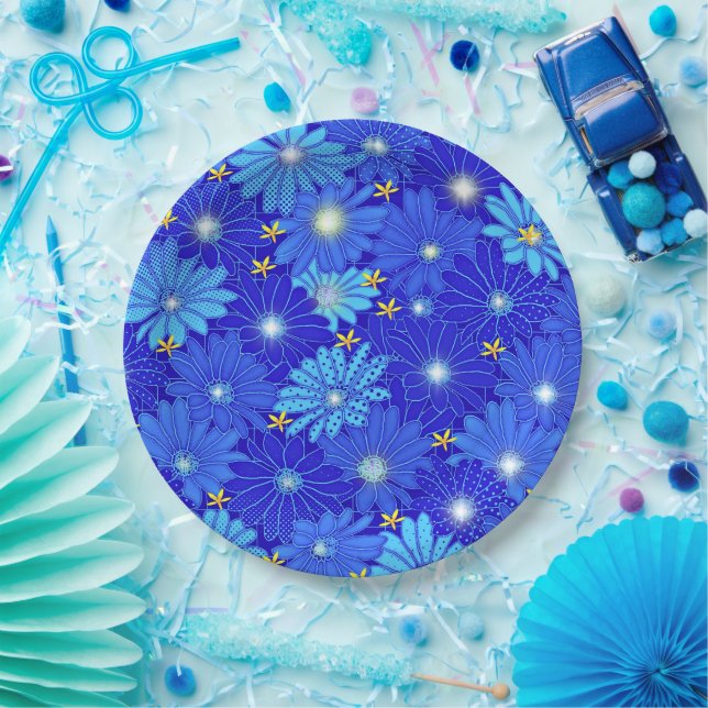 Pretty Blue Daisy Pattern  Paper Plates (Party)