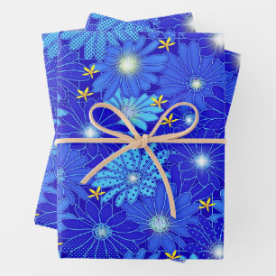 Pretty Blue Daisy Pattern Wrapping Paper Sheets