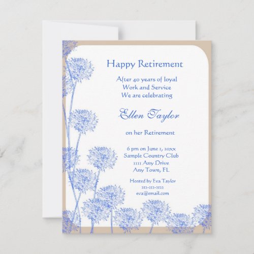 Pretty Blue Dandelion Retirement Party Invitation