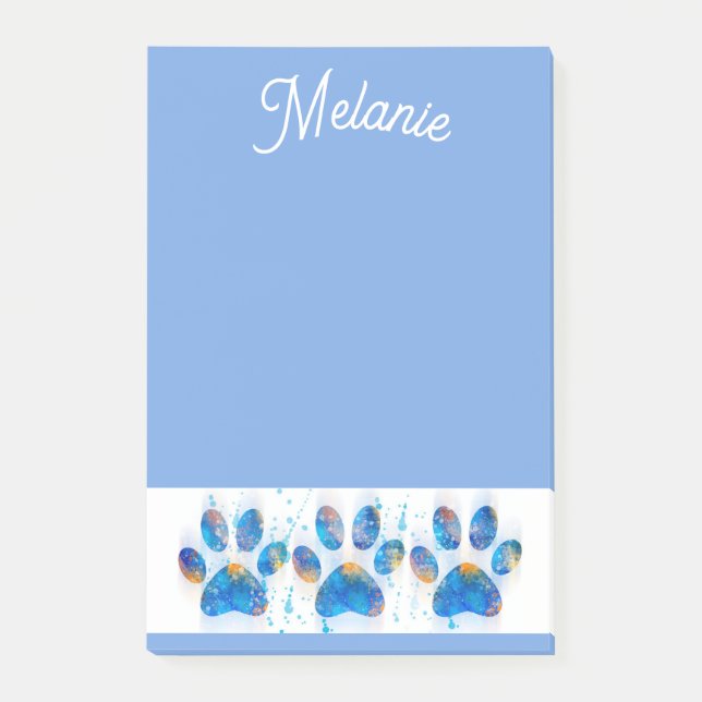 pretty blue dog lovers paw print add text  post-it notes (Front)