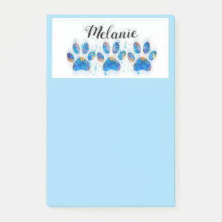 pretty blue dog lovers paw print blue custom post-it notes