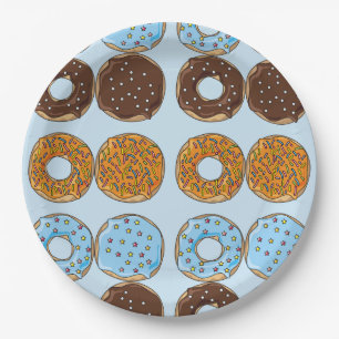 Pretty Blue Donuts Pattern Paper Plate