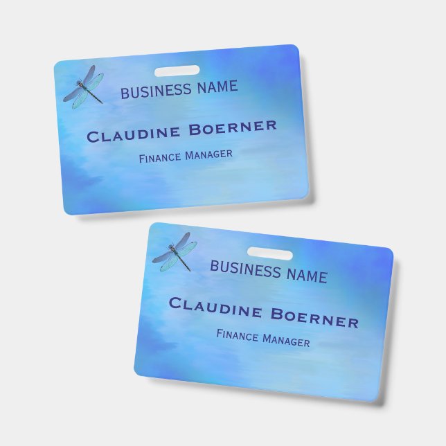 Pretty Blue Dragonfly Business Artist Crafter  Badge (Front & Back)