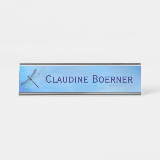 Pretty Blue Dragonfly Desk Hanging Wall Cubicle De Desk Name Plate Zazzle Com