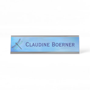 Pretty Blue Dragonfly Desk Hanging Wall Cubicle Name Plate