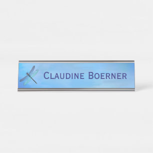 Pretty Blue Dragonfly Desk Hanging Wall Cubicle Name Plate