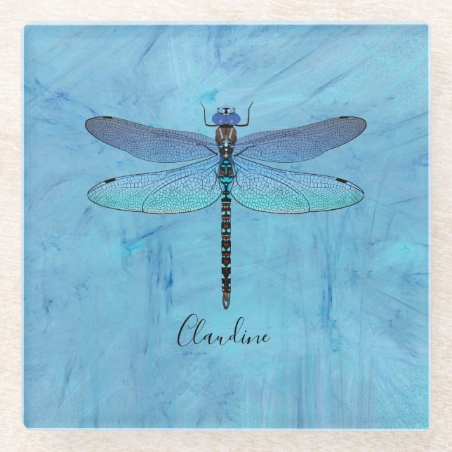 Pretty Blue Dragonfly Drink Beer Coaster (Front)