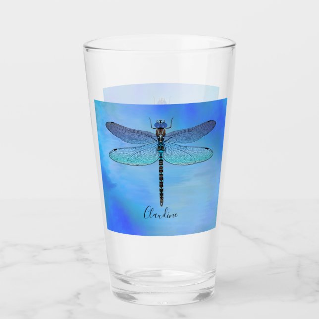 Pretty Blue Dragonfly Drink Beer Pint Glasses (Front)