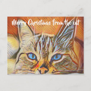 Pretty Blue Eyed Cat Art Merry Christmas Greeting Postcard
