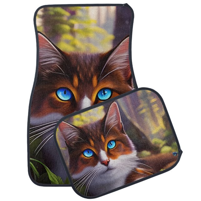 Pretty Blue Eyed Kitty Cat Car Floor Mat (Set)