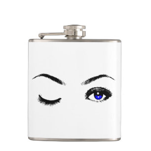 Pretty Blue Eyes Winking Aluminum Water Bottle Flask