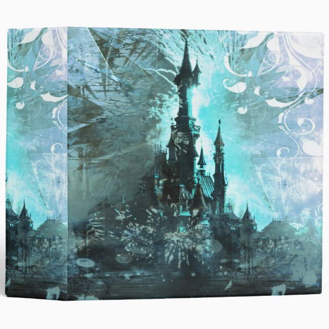Pretty Blue Fairy Tale Fantasy Castle 3 Ring Binder (Front/Spine)