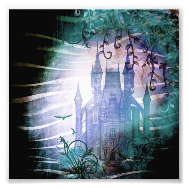 Pretty Blue Fairy Tale Fantasy Garden Castle Photo Print (Front)