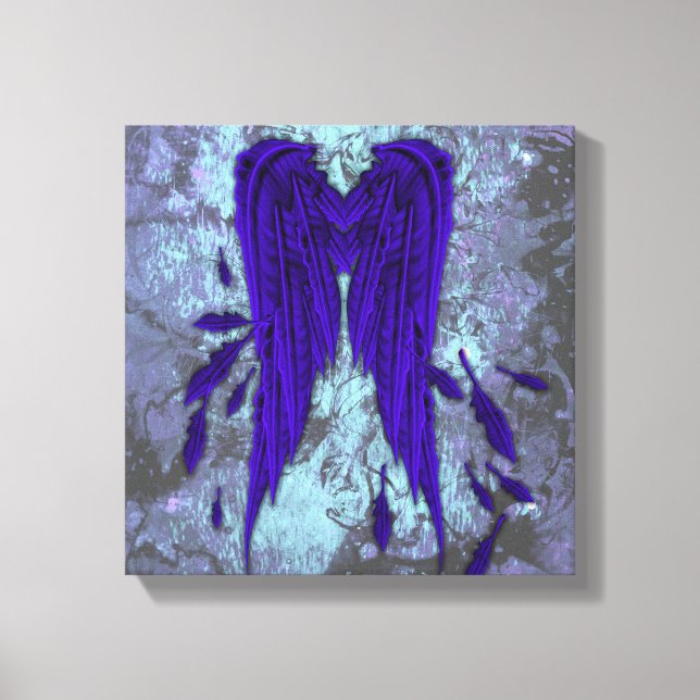 Pretty Blue Feathers Angel Wings Grunge Design Canvas Print (Front)