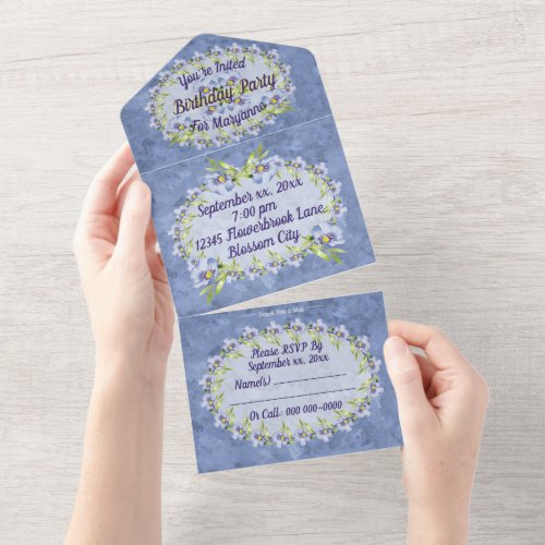 Pretty Blue Flax Wildflowers Birthday Party All In One Invitation