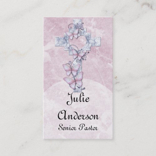 Pretty Blue Floral Christian Cross Business Cards