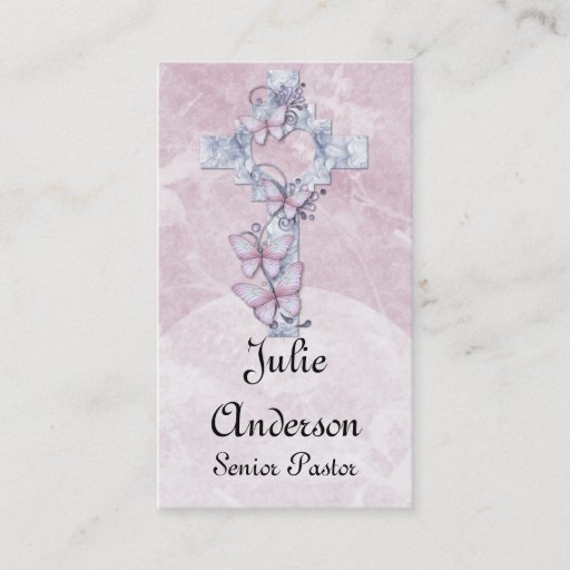 Customizable Pretty Blue Floral Christian Cross Business Cards
