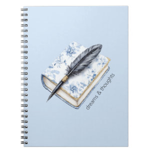 Pretty Blue Floral Feather Pen Notebook
