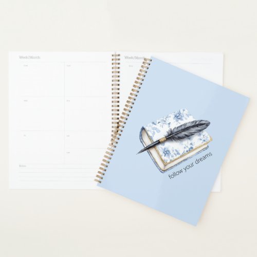 Pretty Blue Floral Feather Pen Planner