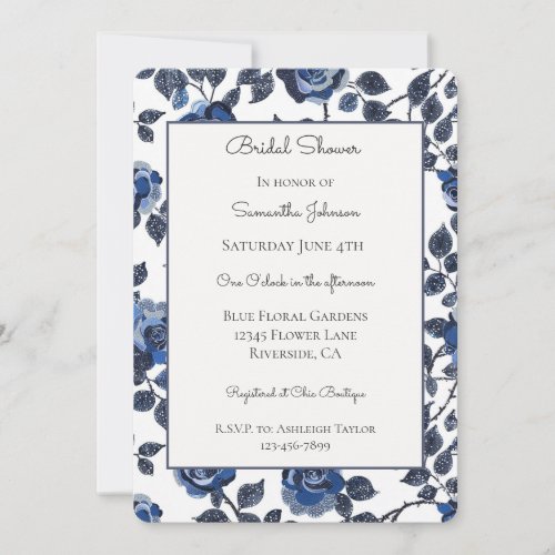 Pretty Blue Floral Gardens Bridal Shower   Invitation