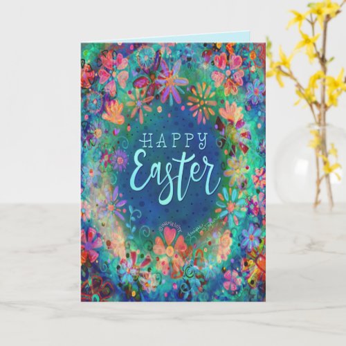 Pretty Blue  Floral Inspirivity Happy Easter  Card