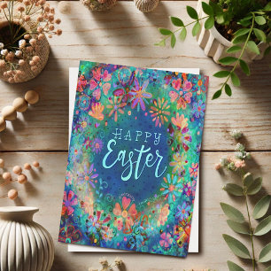 Pretty Blue  Floral Inspirivity Happy Easter  Card