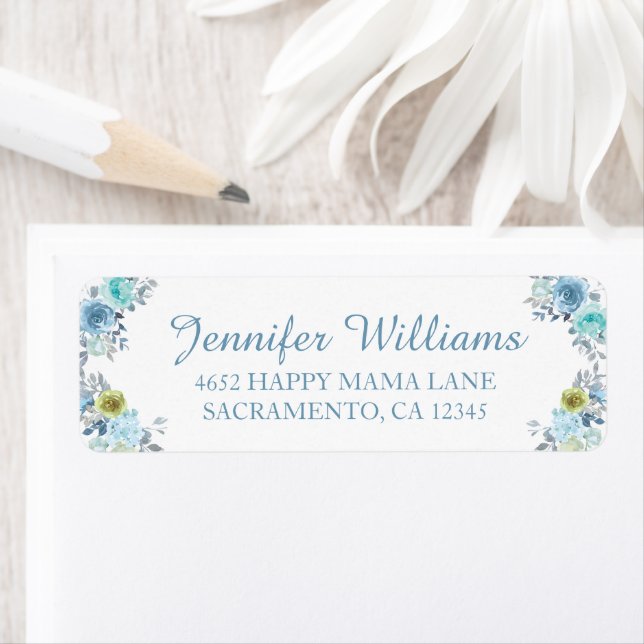Pretty Blue Floral It's a Boy Baby Shower    Label (Insitu)