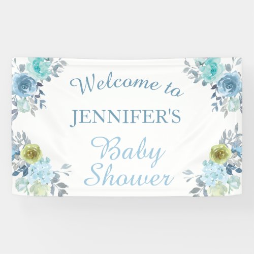 Pretty Blue Floral Its a Boy Baby Shower Welcome Banner