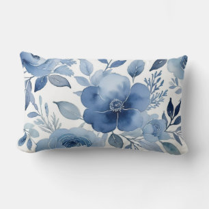 Pretty Blue Floral Lumbar Pillow