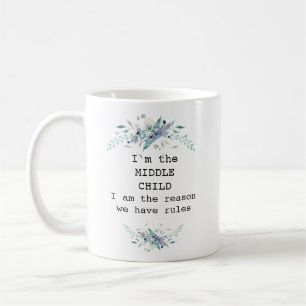 Pretty blue floral  middle child personalized coffee mug
