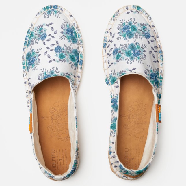 Pretty Blue Floral Pattern Espadrilles (Front)