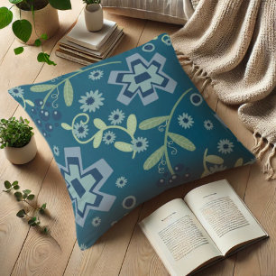 Pretty Blue Floral Pattern Inspirivity Pillow