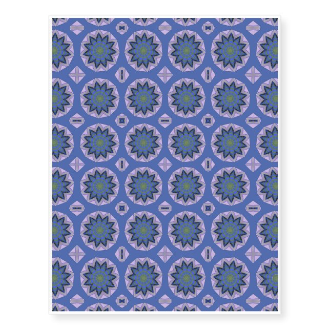 Pretty blue floral pattern temporary tattoos (Front)