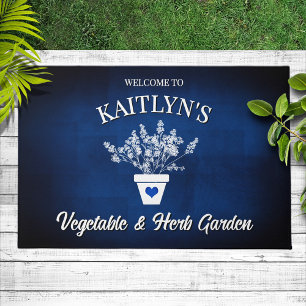 Pretty Blue & Floral Personalized Welcome Doormat