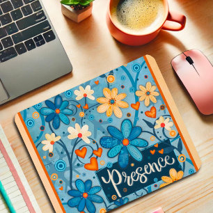 Pretty Blue Floral Presence Inspiring Inspirivity Mouse Pad