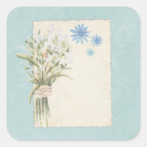 Pretty Blue floral Shabby Scrapbook Embellishment Square Sticker