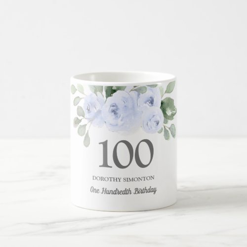 Pretty Blue Floral Womans 100th Birthday Gift Coffee Mug