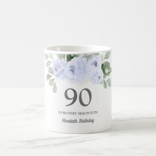Pretty Blue Floral Womans 90th Birthday Gift Coffee Mug