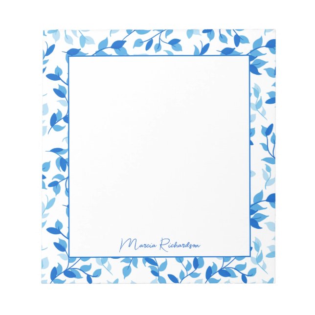 Pretty Blue Florals Modern Personalized Notepad (Front)