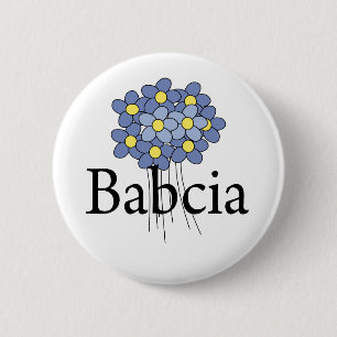 Pretty Blue Flower Babcia T-shirt Button