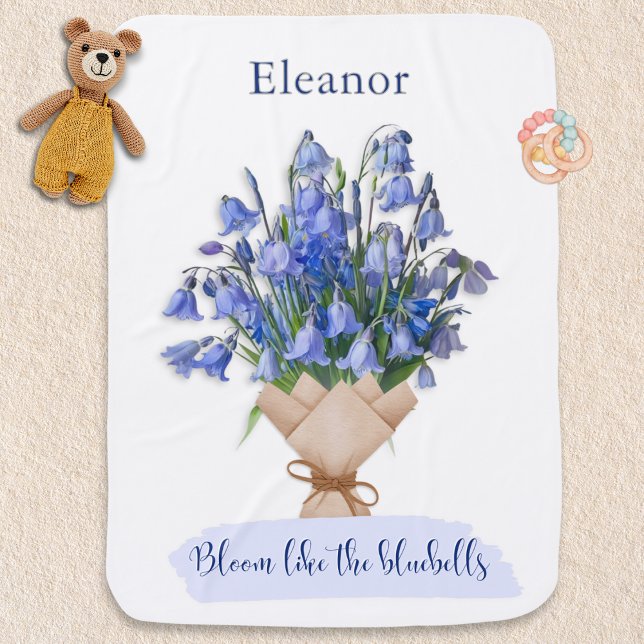 Pretty Blue Flower Blooms Floral Bluebells Custom Baby Blanket (A personalized baby blanket with bluebells picture and inspiring words)