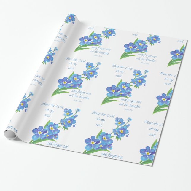 Pretty Blue Flower Forget me Not, Bless the Lord Wrapping Paper (Unrolled)