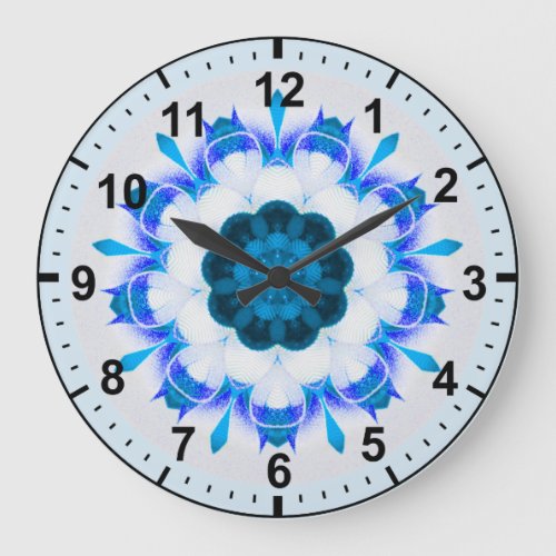  Pretty Blue Flower Fractal  Large Clock