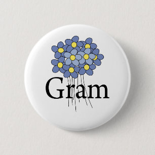 Pretty Blue Flower Gram T-shirt Pinback Button
