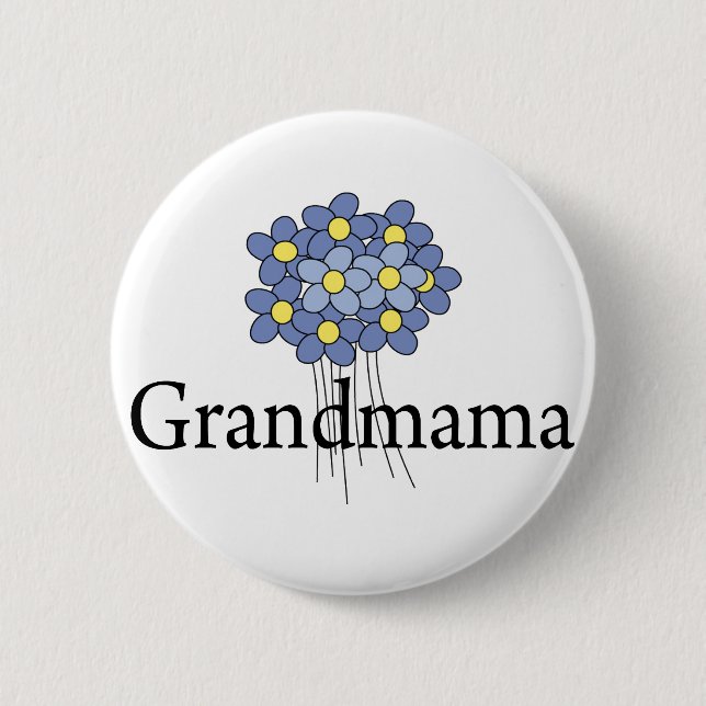 Pretty Blue Flower Grandmama T-shirt Button (Front)