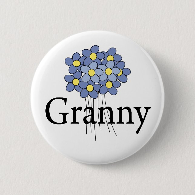 Pretty Blue Flower Granny T-shirt Button (Front)