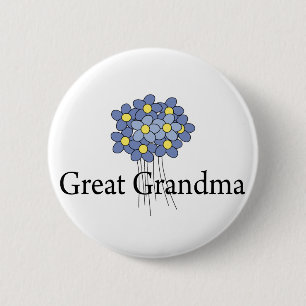 Pretty Blue Flower Great Grandma T-shirt Button